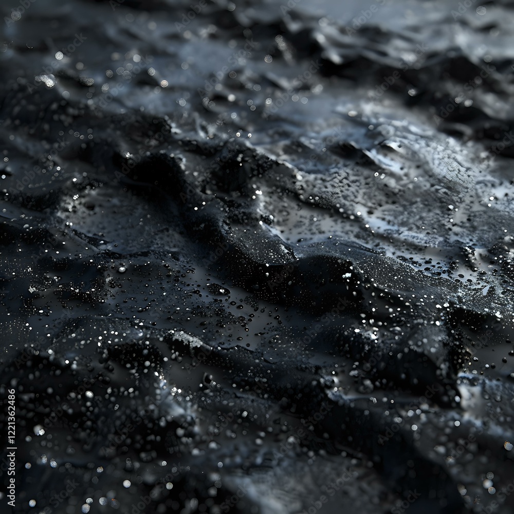 Aufkleber dark textured surface with water droplets creating dramatic contrast and reflective highlights. perf