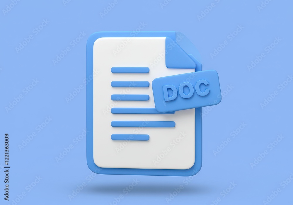 Poster a 3d illustration of a document icon featuring a white page with blue lines representing text