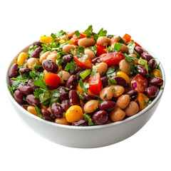 Colorful mixed bean salad in a bowl with fresh herbs on a transparent background