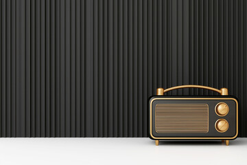 Vintage radio placed on dark background with space for text. February 13. World Radio Day
