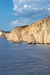 Closeup of impressive sea stacks near Plakaki Beach, located on a Greek island of Zakynthos