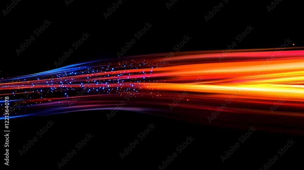 Poster abstract vibrant light trails creating a dynamic futuristic effect on a black background