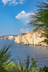 Framed view of beautiful sea stacks near Plakaki Beach, located on a Greek island of Zakynthos