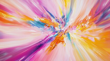 Obraz premium Abstract explosion of vibrant colors, a dynamic painting with pink, orange, yellow and blue