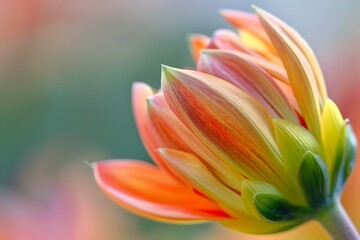 Obraz premium Vibrant Orange Dahlia Bud, Blooming Flower, Soft Petals, Natures Beauty