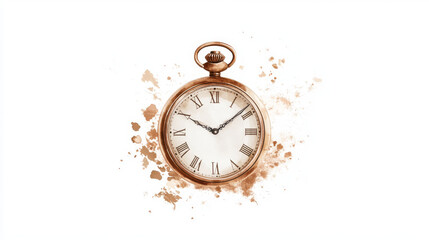 vintage pocket watch with Roman numerals, surrounded by artistic splashes