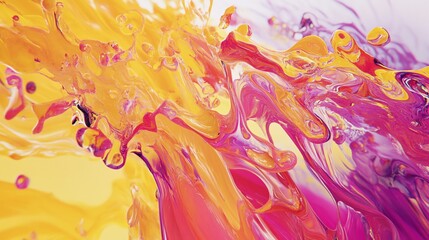 Abstract flowing vibrant liquid paint art with pink and yellow shades