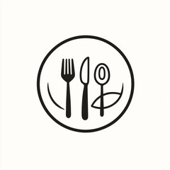 Simple black and white plate with cutlery, representing dining. Possible stock photo use