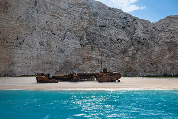 Famous shipwreck of Navagio Beach located on the Greek island of Zakynthos
