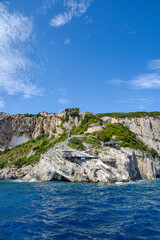 Impressive coastline near Skinari on Zakynthos Island, Greece. Captured on a sunny day