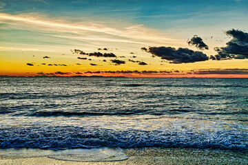 Seascape at sunset on the beach of Marina di Bibbona Livorno Tuscany Italy