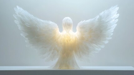 17. A celestial angelic figure with a soft ethereal glow emanating from its wings