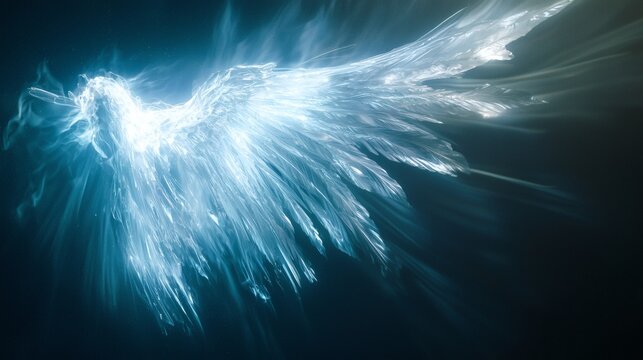 17. A celestial angelic figure with a soft ethereal glow emanating from its wings