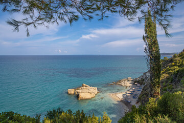 Crystal clear Sulfur Beach located on the Greek island of Zakynthos