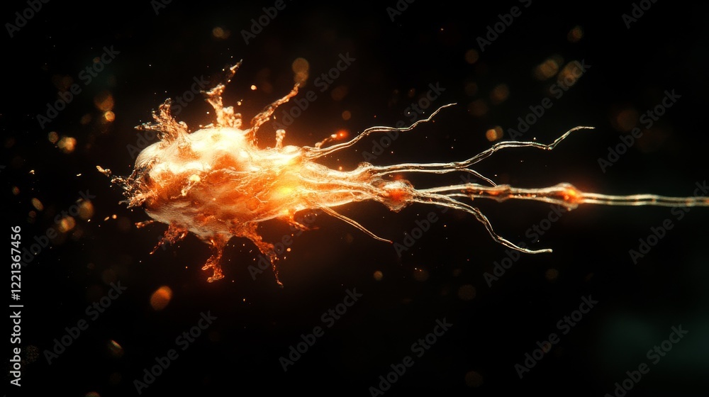Poster 3d animation. a biologically accurate parvalbumin neuron with a cell body, single axon, and dendrite