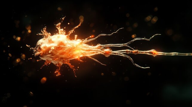 3D animation. A biologically accurate parvalbumin neuron with a cell body, single axon, and dendrites in the brain firing an action potential