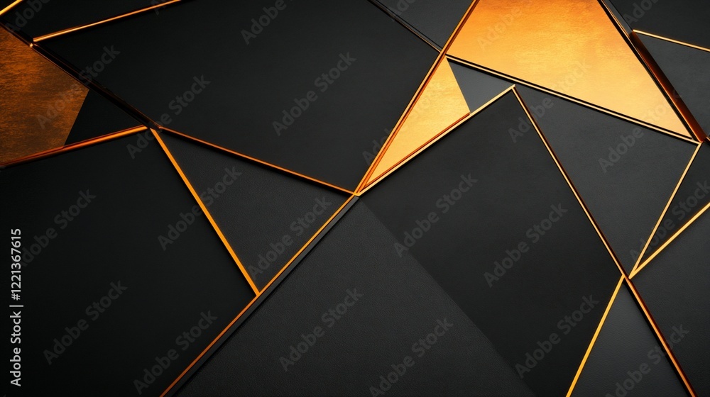 Poster abstract geometric background with black and gold intersecting shapes for elegant design