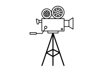 Obraz premium Icono negro de cámara de vídeo de televisión en fondo blanco