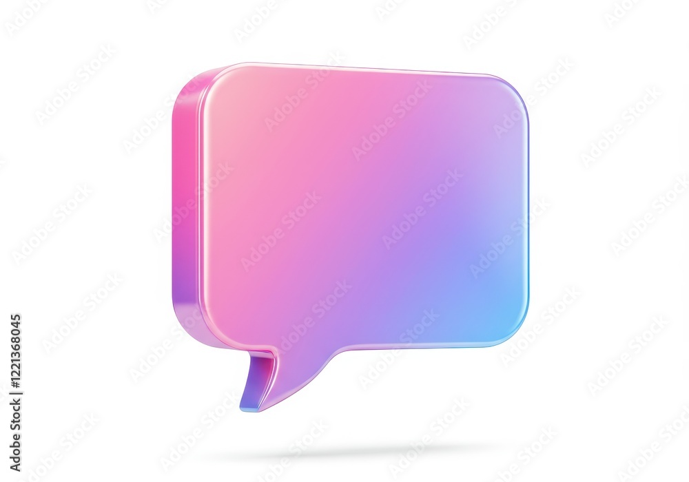 Poster a 3d holographic speech bubble with a rounded rectangular shape isolated on white background