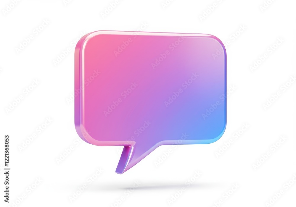 Poster a 3d holographic speech bubble with a rounded rectangular shape isolated on white background