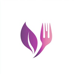 Healthy Eating Logo, Fork and Leaf, Purple Gradient, Restaurant Icon