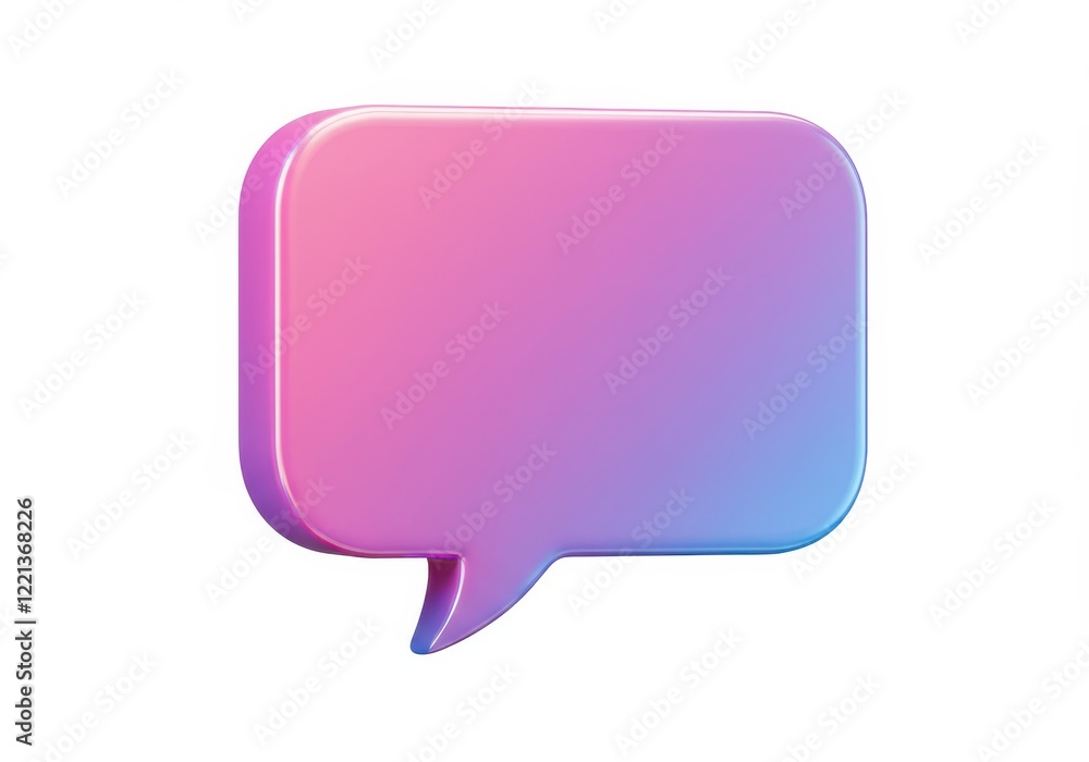 Poster a 3d holographic speech bubble with a rounded rectangular shape isolated on white background