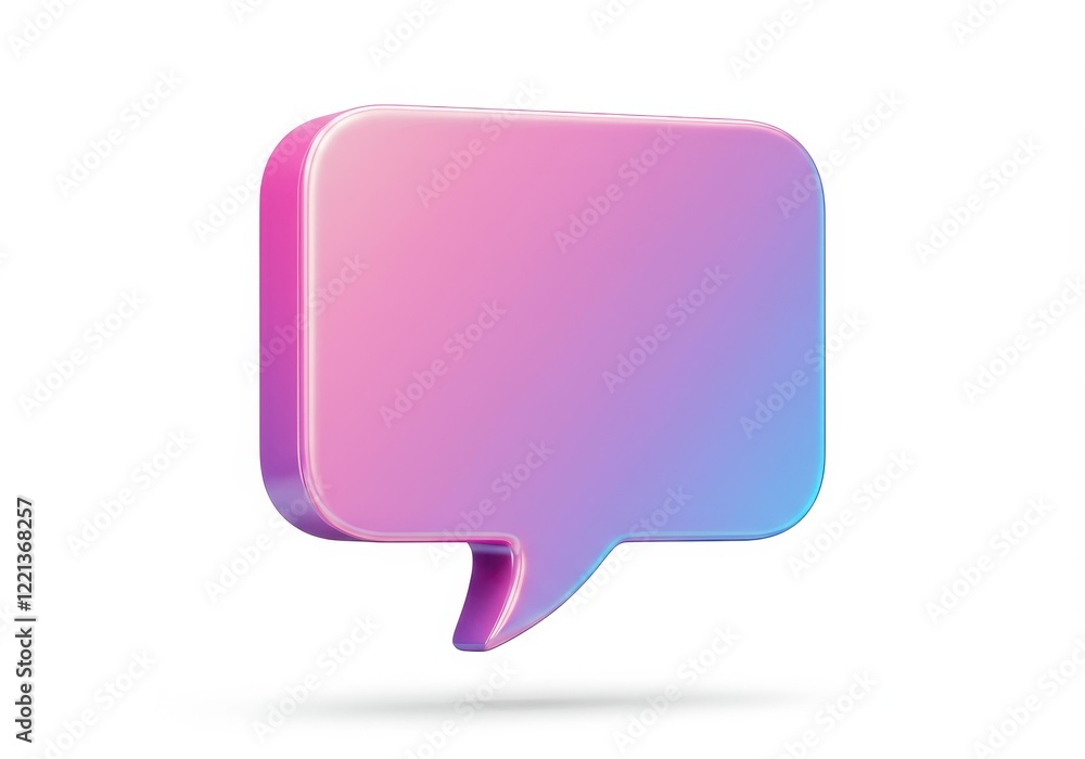 Poster a 3d holographic speech bubble with a rounded rectangular shape isolated on white background