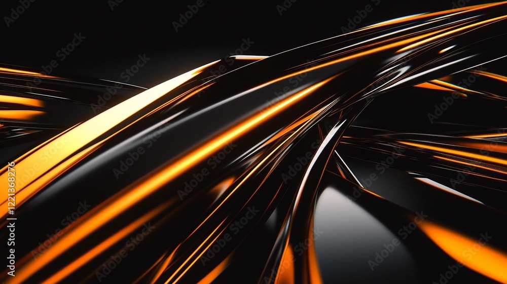 Poster abstract background with swirling black shapes and bright orange highlights creating dynamic flow