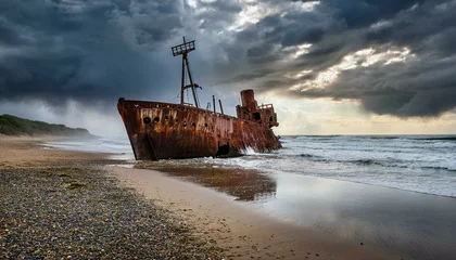 Fototapete Rund shipwreck on the beach © Sonu