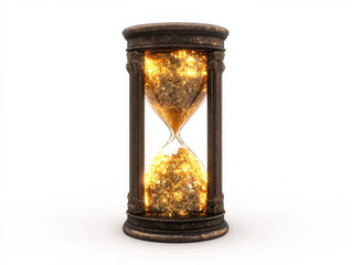 mystical hourglass with glowing golden sand, symbolizing time