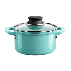 Bright turquoise cooking pot with lid isolated on transparent background