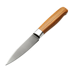 Isolated kitchen knife with wooden handle on transparent background
