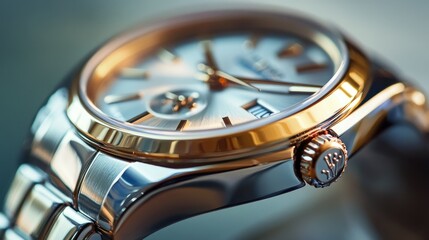 Fototapeta premium Prestigious Two-Tone Wristwatch: A Close-Up View