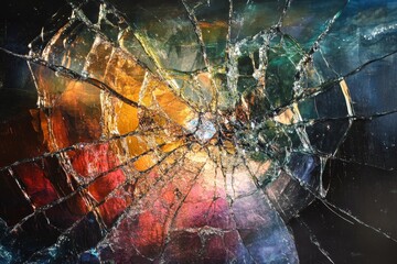 The effect of cracked glass with contrasting shimmers of light