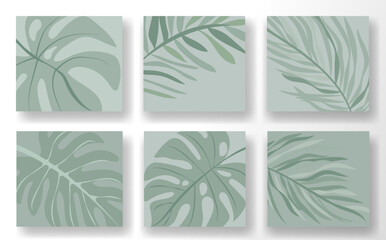 Inspirational mockup template set for social media featuring elegant leaf illustrations in soothing green tones