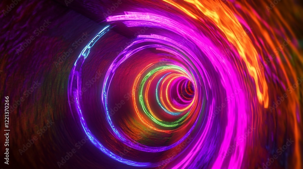 Poster abstract glowing tunnel with vibrant neon colors creating a mesmerizing perspective effect
