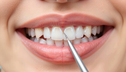 Fototapeta premium Close-up of healthy gums during dental examination, oral health awareness