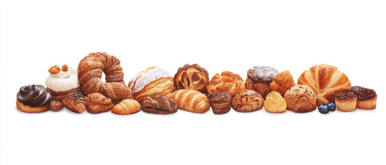 Delicious assortment of baked goods including croissants, pastries, and cookies