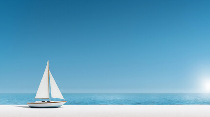 Obraz premium White sailboat is on the beach. Minimalistic background.