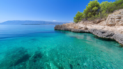 Obraz premium Body of water with a rocky shoreline. Minimalistic background.