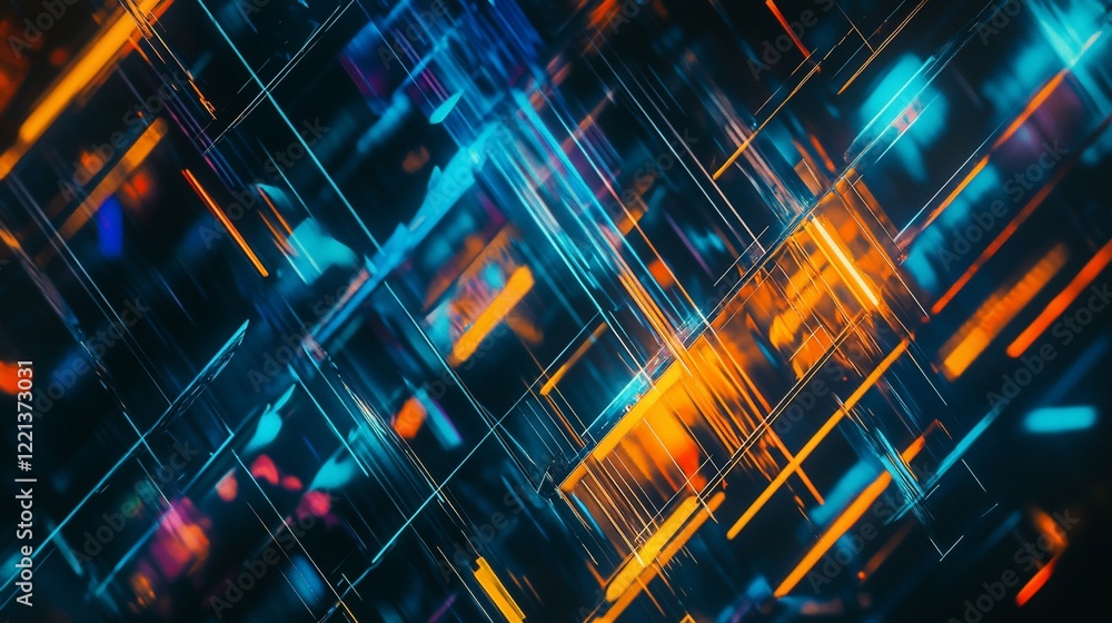 Poster abstract geometric lines pattern with dynamic lighting and vibrant colors