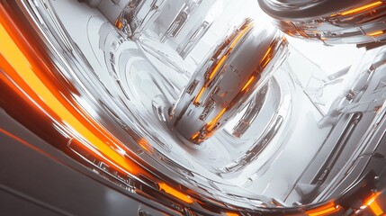 Abstract futuristic technology concept with glowing orange light and smooth white surface