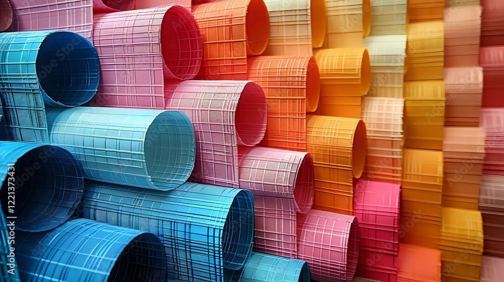 Aufkleber colorful rolled paper sheets arranged in rows creating geometric pattern. abstract creative backgrou