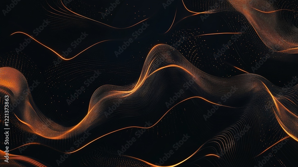 Poster abstract background with glowing orange lines and dots on a dark surface