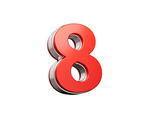 Bold Vibrant Red Number Eight Number 8 With Sleek Metallic Gleam 3D Illustration