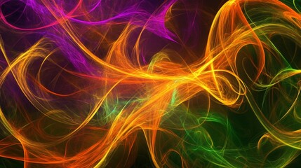 Fototapeta premium Abstract flowing lines of vibrant colors creating a dynamic pattern on a dark backdrop