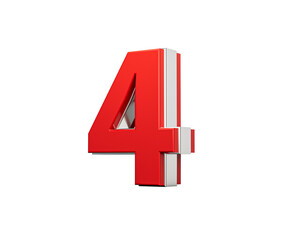 Obraz premium Bold Vibrant Red Number Four Number 4 With Sleek Metallic Gleam 3D Illustration