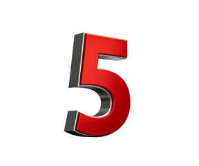 Bold Vibrant Red Number Five Number 5 With Sleek Metallic Gleam 3D Illustration