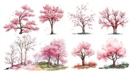 Obraz premium Pink Cherry Blossom Tree in Bloom for Landscape Elevation and Section Views, ideal for spring garden designs and outdoor scenery