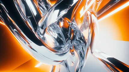 Abstract glass structure with bright orange light reflections creating a futuristic vibe